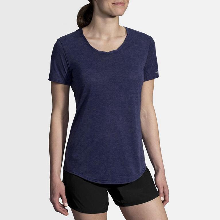 Brooks Distance Womens Short Sleeve Running Shirt - Blue - Philippines (614307FOQ)